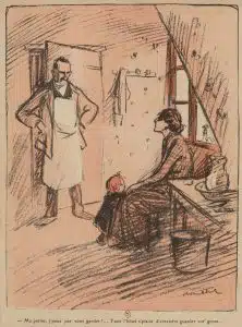 雑誌「ラシエット・オ・ブール」のためのイラスト。貧しい子供たちの生活を描いている。（1910年）