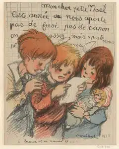 サンタクロースへ手紙を書く子供。