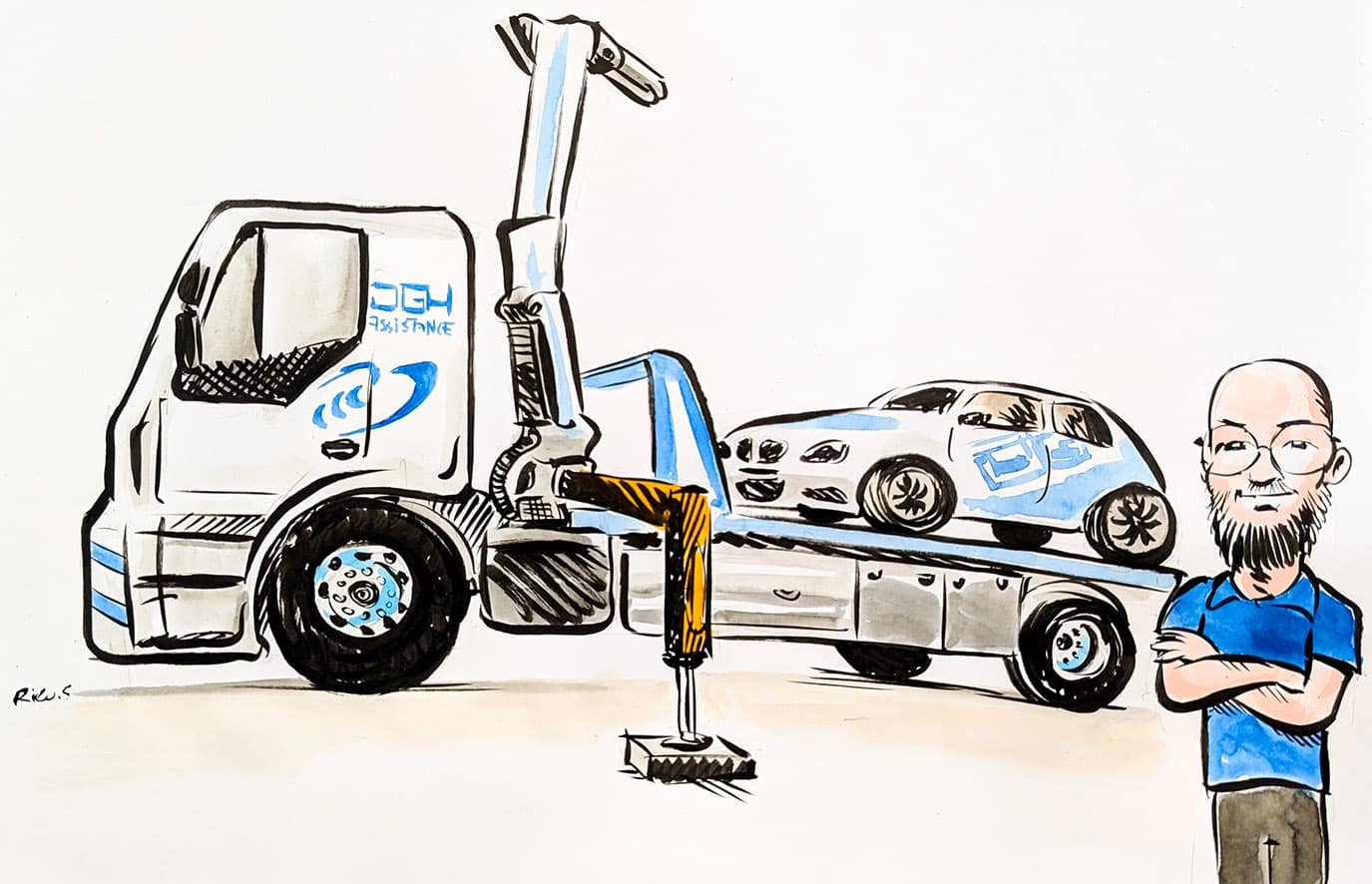 トラックとスポーツカーの似顔絵