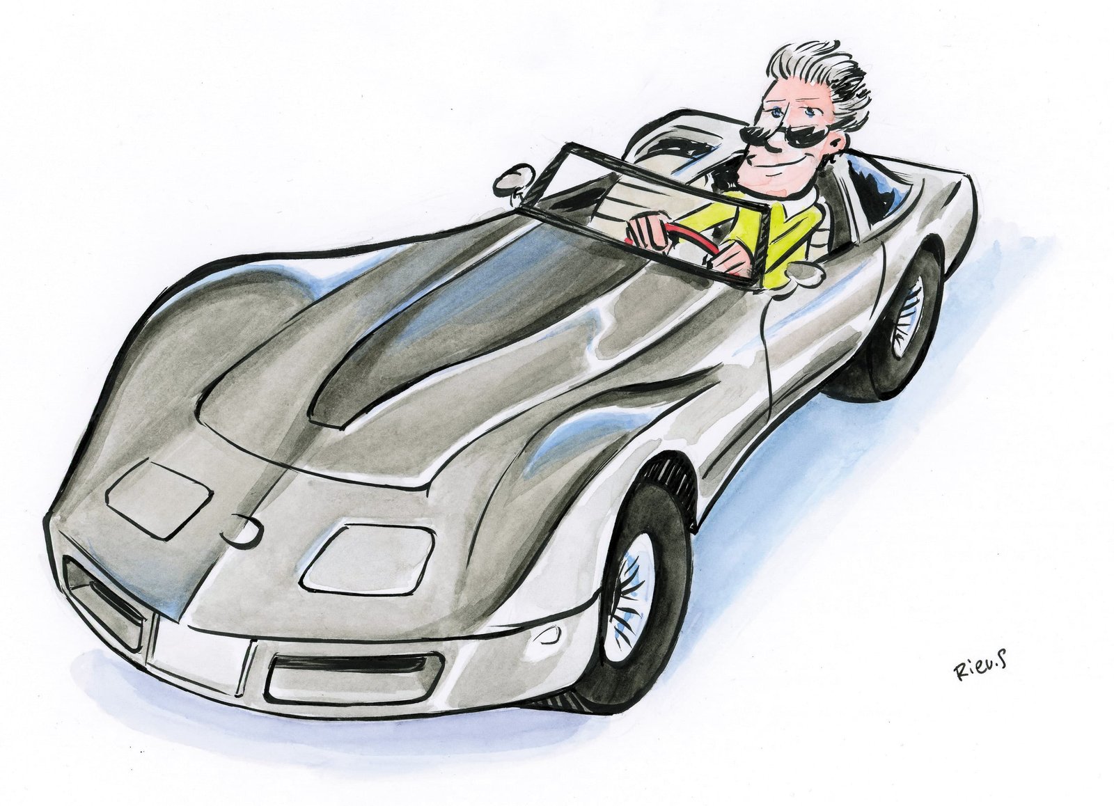 1982年式シボレー・コルベットの水彩画