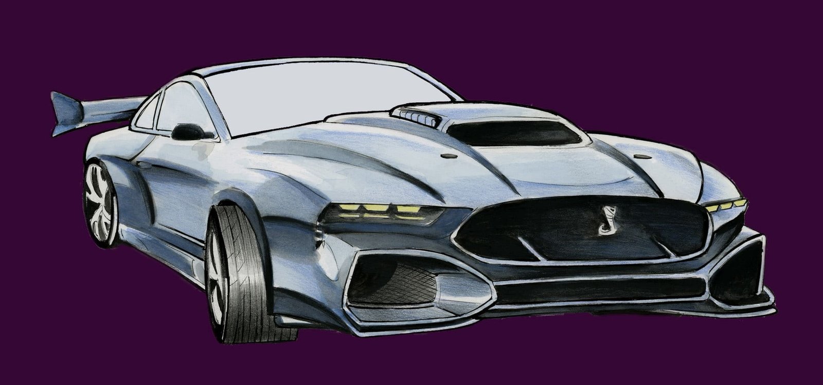 フォード・マスタング・シェルビー GT500 の水彩画