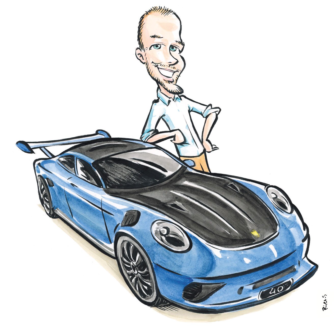 ポルシェ 911 GT3 RS の水彩画、セバスチャン・リューによるオリジナル作品