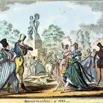 1822年の異形の者たち（Monstrosities of 1822）。最新のファッショントレンドを嘲笑した版画。