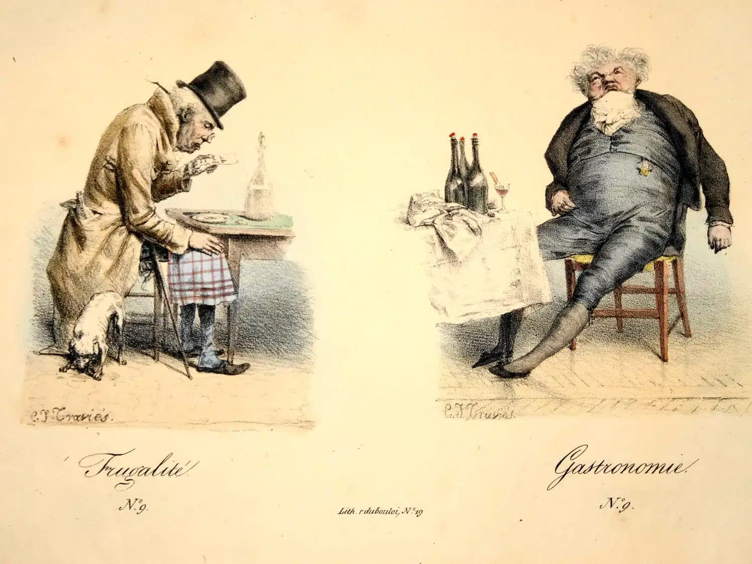 質素な生活、美食(Frugalité, gastronomie)。シャルル=ジョゼフ・トラヴィエ作