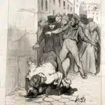 友人たち(1845年)。ドーミエによる社会風刺の典型的な場面で、共謀し自己満足に浸る二人のブルジョワをスケッチしています。