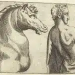 右腕を上げた髭面の男。ジュゼッペ・ポルタによるバチカン宮殿のフレスコ画のための準備習作(1562-1564年)。