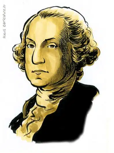セピア水彩肖像画： George Washington — 1er Président — 1732–1799 · セバスチャン・リュー