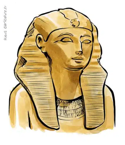 セピア水彩肖像画： Hatchepsout — Pharaonne — ~1507–1458 av. J.-C. · セバスチャン・リュー