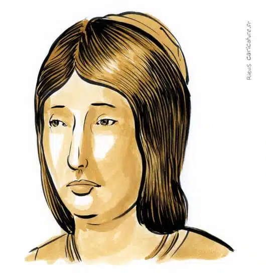 セピア水彩肖像画： Isabelle Ire — Reine de Castille — 1451–1504 · セバスチャン・リュー