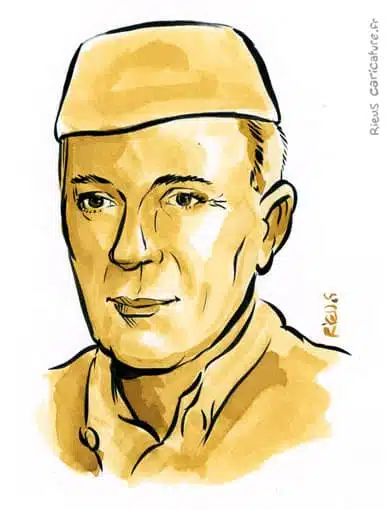 セピア水彩肖像画： Jawaharlal Nehru — Premier ministre — 1889–1964 · セバスチャン・リュー
