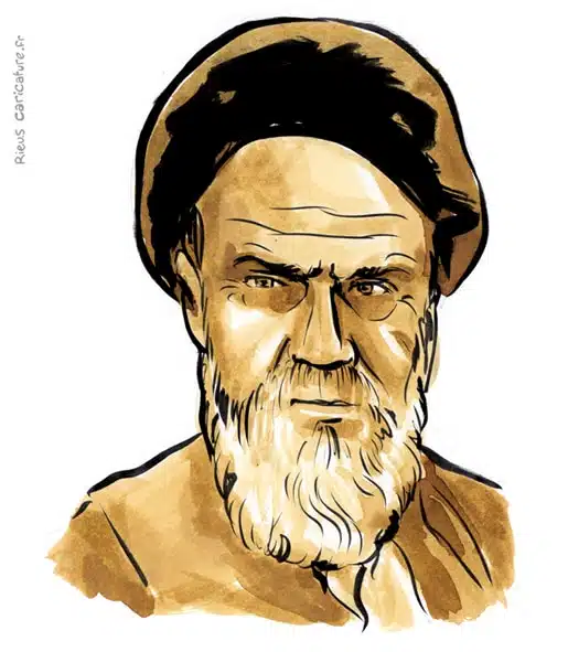 セピア水彩肖像画： Khomeini — Guide suprême — 1902–1989 · セバスチャン・リュー