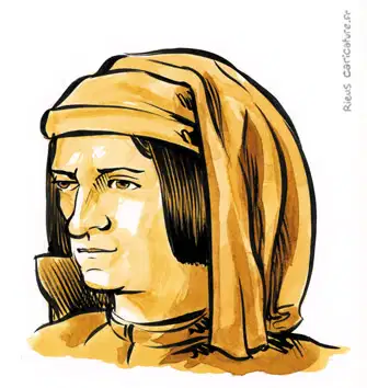 セピア水彩肖像画： ロレンツォ・デ・メディチ — フィレンツェの君主 — 1449–1492年 · セバスチャン・リュー