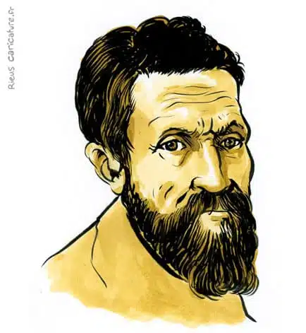 セピア水彩肖像画： Michel-Ange — Artiste — 1475–1564 · セバスチャン・リュー