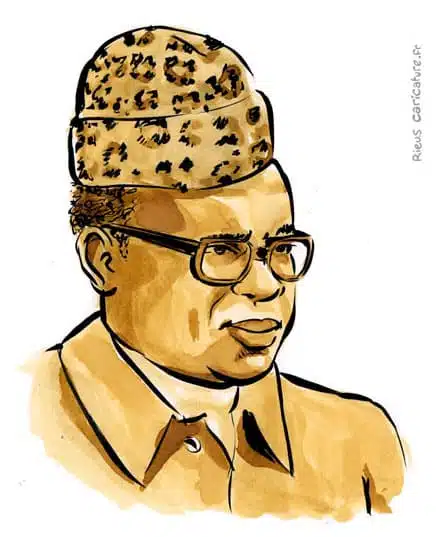 セピア水彩肖像画： Mobutu Sese Seko — Dictateur — 1930–1997 · セバスチャン・リュー