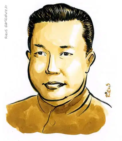 セピア水彩肖像画： Pol Pot — Dictateur — 1925–1998 · セバスチャン・リュー