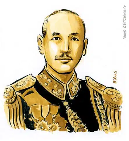 セピア水彩肖像画： Tchang Kaï-chek — Président — 1887–1975 · セバスチャン・リュー
