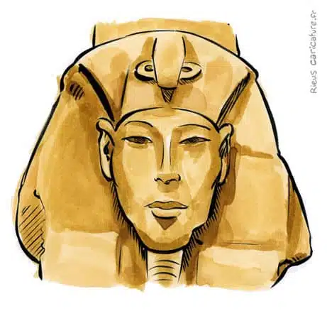セピア水彩肖像画： Akhenaton — Pharaon — ~1380–1336 av. J.-C. · セバスチャン・リュー