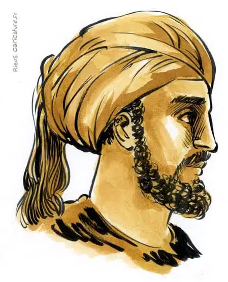 セピア水彩肖像画： Abd al-Rahman Ier — Émir d'al-Andalus — 731–788 · セバスチャン・リュー