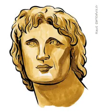 セピア水彩肖像画： Alexandre le Grand — Conquérant — 356–323 av. J.-C. · セバスチャン・リュー
