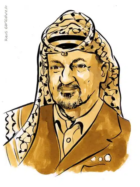 セピア水彩肖像画： Yasser Arafat — Président — 1929–2004 · セバスチャン・リュー