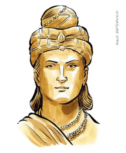 セピア水彩肖像画： Ashoka — Empereur Maurya — ~304–232 av. J.-C. · セバスチャン・リュー