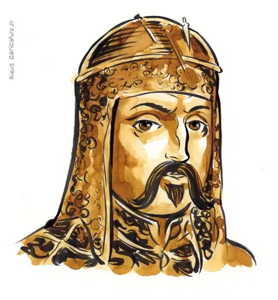 セピア水彩肖像画： Attila — Chef des Huns — 406–453 · セバスチャン・リュー