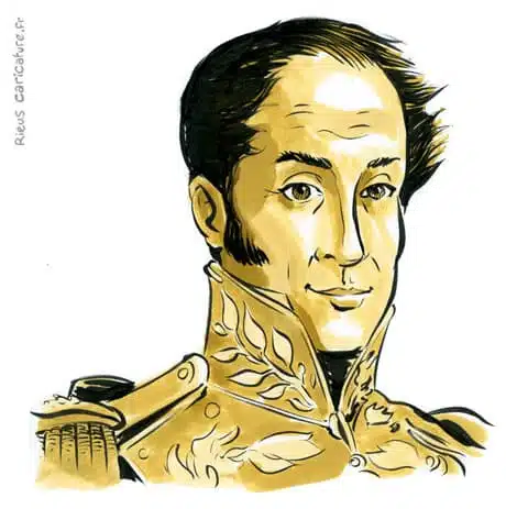 セピア水彩肖像画： Simón Bolívar — Libérateur du Venezuela — 1783–1830 · セバスチャン・リュー