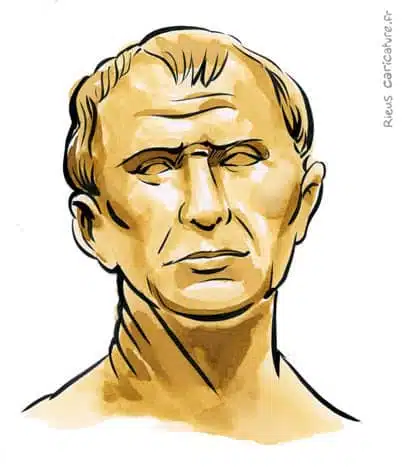 セピア水彩肖像画： Jules César — Dictateur — 100–44 av. J.-C. · セバスチャン・リュー