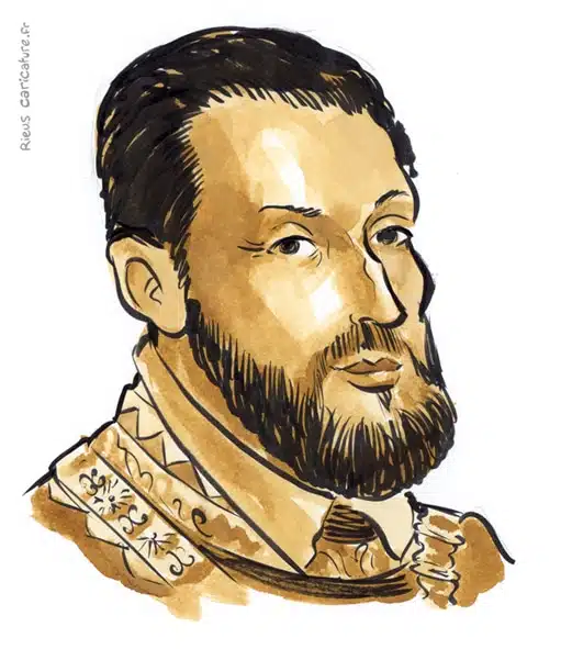 セピア水彩肖像画： Charles Quint — Empereur — 1500–1558 · セバスチャン・リュー