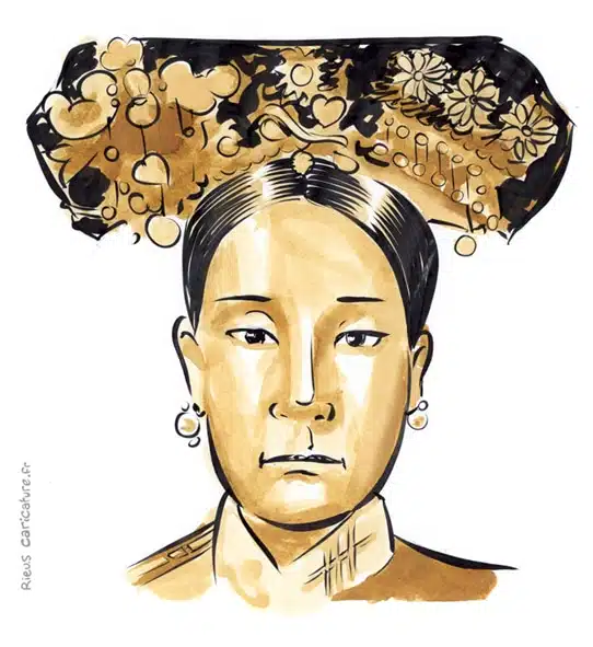 セピア水彩肖像画： Impératrice Cixi — Régente — 1835–1908 · セバスチャン・リュー