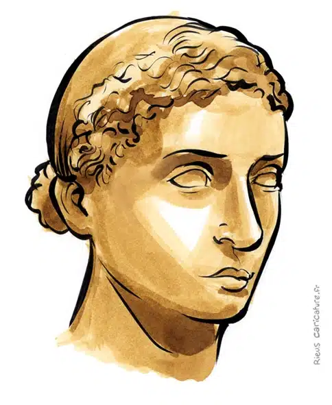 セピア水彩肖像画： Cléopâtre VII — Reine d'Égypte — 69–30 av. J.-C. · セバスチャン・リュー