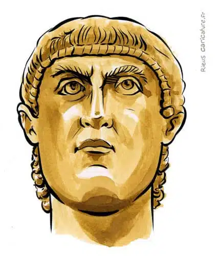 セピア水彩肖像画： Constantin Ier — Empereur — 272–337 · セバスチャン・リュー
