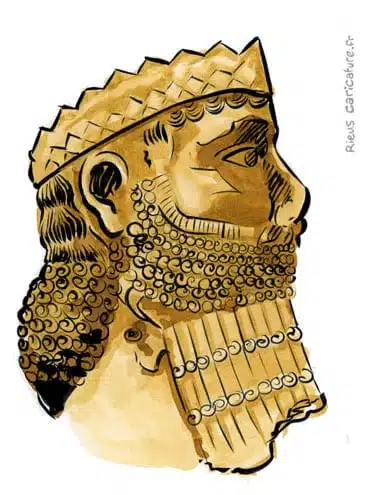 セピア水彩肖像画： Darius III — Roi des Perses — ~380–330 av. J.-C. · セバスチャン・リュー