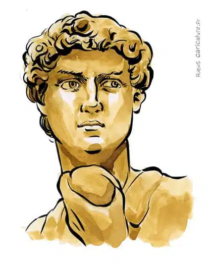 セピア水彩肖像画： Roi David — Roi d'Israël — ~1040–970 av. J.-C. · セバスチャン・リュー