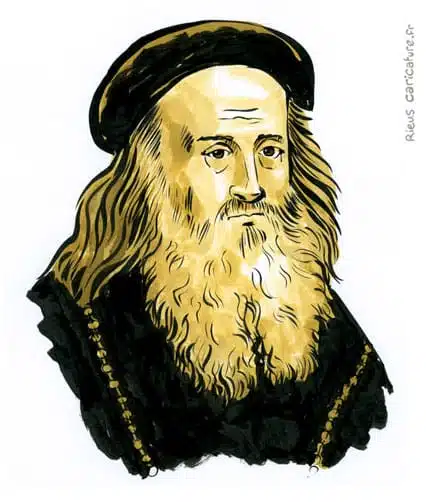 セピア水彩肖像画： Léonard de Vinci — Génie universel — 1452–1519 · セバスチャン・リュー