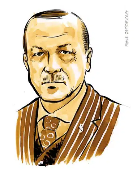 セピア水彩肖像画： Recep Erdoğan — Président — 1954– · セバスチャン・リュー