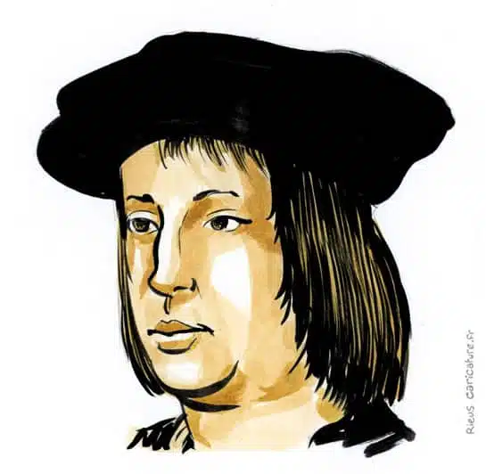 セピア水彩肖像画： Ferdinand V — Roi d'Espagne — 1452–1516 · セバスチャン・リュー