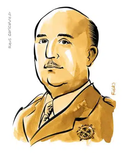 セピア水彩肖像画： Francisco Franco — Dictateur — 1892–1975 · セバスチャン・リュー