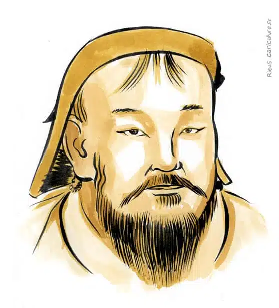 セピア水彩肖像画： Gengis Khan — Fondateur de l'Empire mongol — 1162–1227 · セバスチャン・リュー