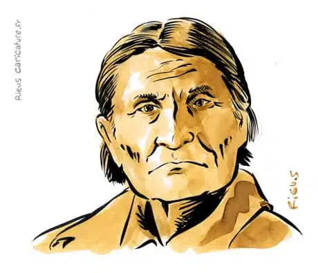 セピア水彩肖像画： Géronimo — Chef apache — 1829–1909 · セバスチャン・リュー
