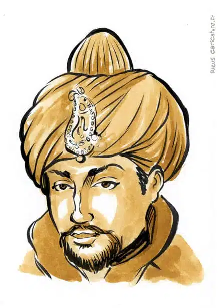 セピア水彩肖像画： Ibrahim Lodi — Sultan de Delhi — ~1480–1526 · セバスチャン・リュー