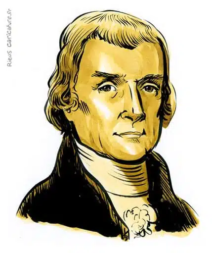 セピア水彩肖像画： Thomas Jefferson — 3e Président — 1743–1826 · セバスチャン・リュー