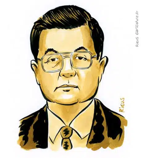 セピア水彩肖像画： Hu Jintao — Président — 1942– · セバスチャン・リュー