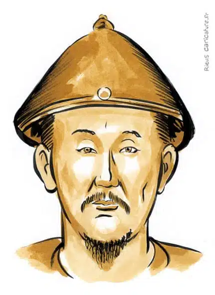 セピア水彩肖像画： Kangxi — Empereur Qing — 1654–1722 · セバスチャン・リュー