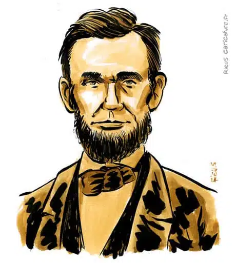 セピア水彩肖像画： Abraham Lincoln — 16e Président — 1809–1865 · セバスチャン・リュー