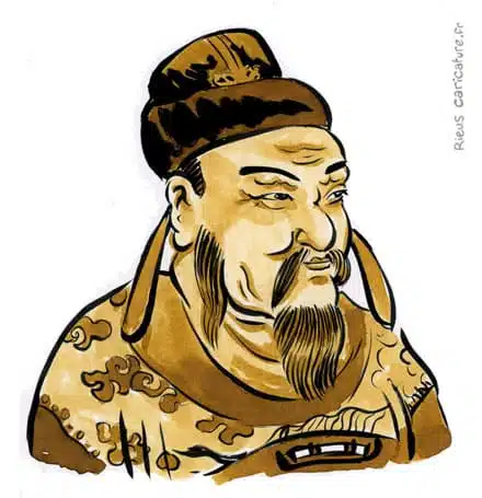 セピア水彩肖像画： Liu Bang — Fondateur des Han — 256–195 av. J.-C. · セバスチャン・リュー