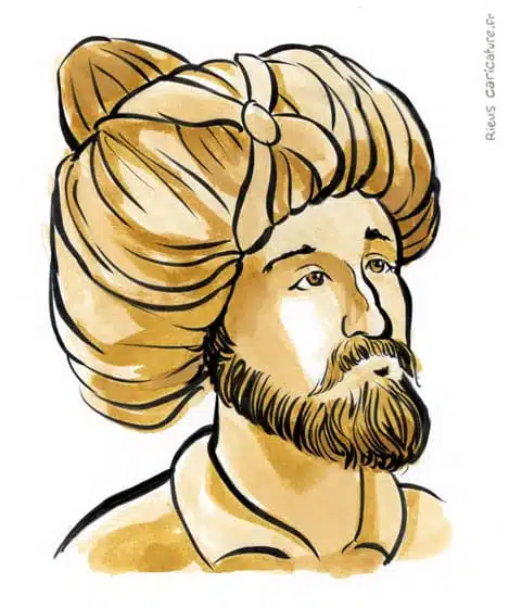 セピア水彩肖像画： Mahomet — Prophète de l'Islam — 570–632 · セバスチャン・リュー