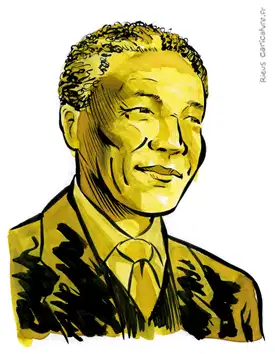 セピア水彩肖像画： ネルソン・マンデラ — 南アフリカ大統領 — 1918–2013年 · セバスチャン・リュー