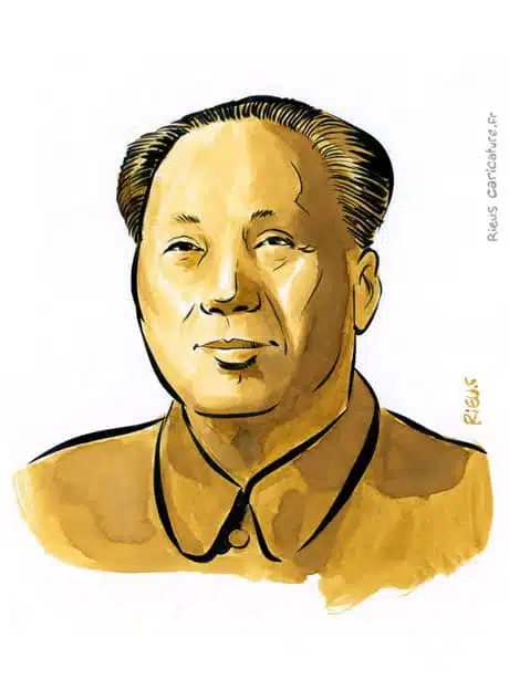 セピア水彩肖像画： Mao Zedong — Président — 1893–1976 · セバスチャン・リュー