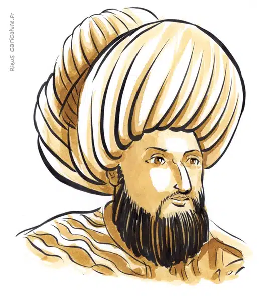 セピア水彩肖像画： Mehmet II — Sultan ottoman — 1432–1481 · セバスチャン・リュー